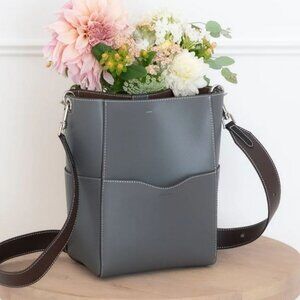 AALLYN Leather Jordan Bucket Bag - Slate Blue/Silver